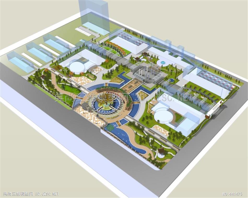 现代景观公园 城市广场设计 现代滨江公园 (3)su模型
