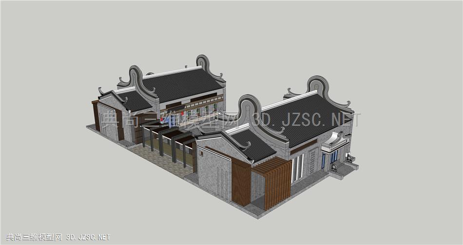 岭南风格建筑会所su模型 景观小建筑su模型