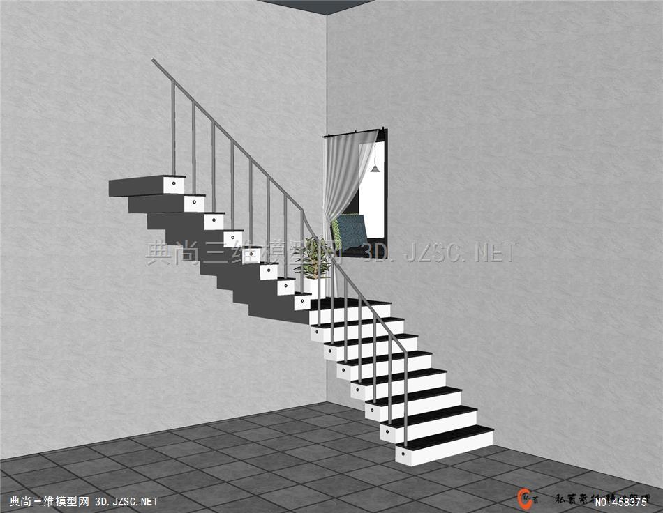 su楼梯-双跑折梯 (33)su模型 室内小品su模型