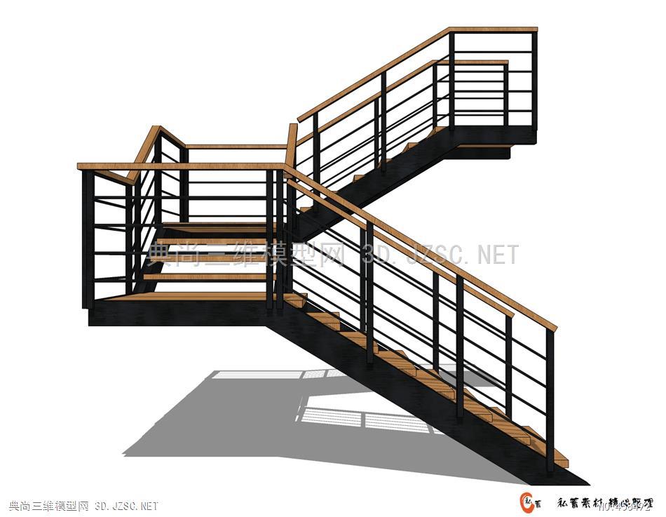 室内小品su模型su楼梯三跑楼梯2