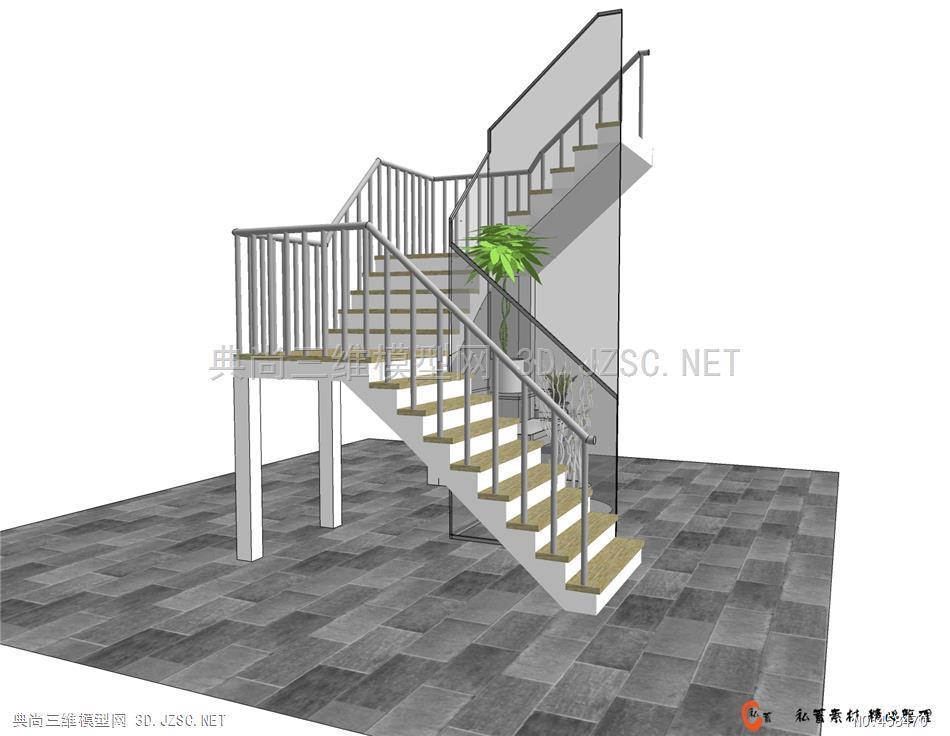 su楼梯-三跑楼梯 (24)su模型 室内小品su模型