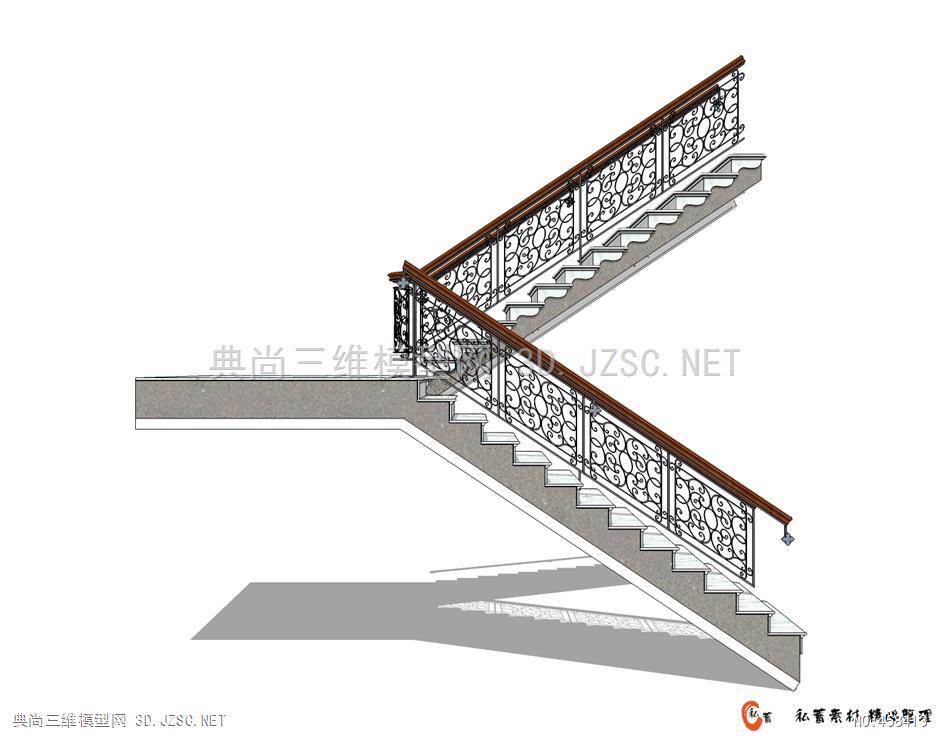 室内小品su模型su楼梯双跑平行楼梯49