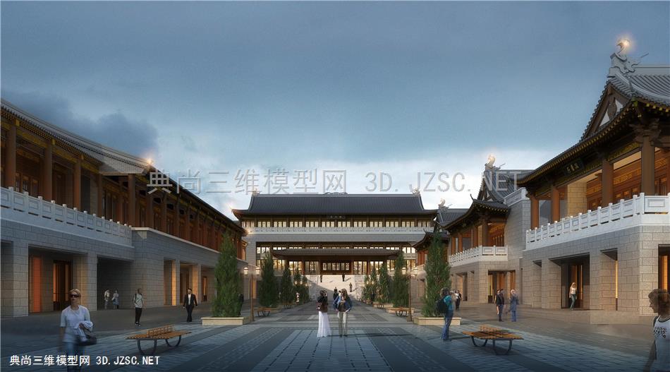 原创新中式艺术中心建筑景观su模型