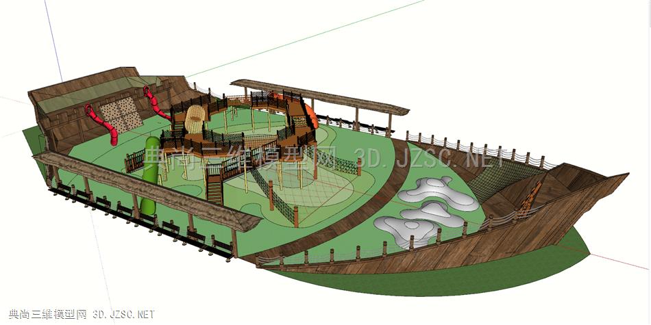 船型儿童攀爬无动力游乐设备su模型