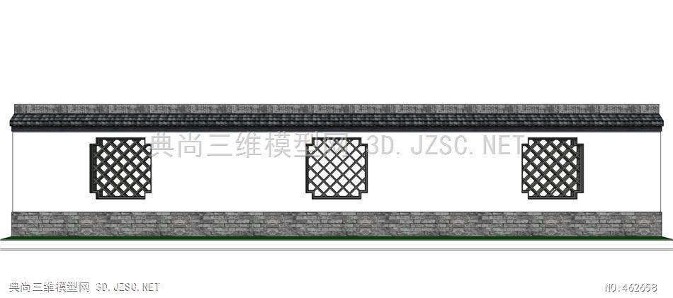 新中式 景观 围墙(3)su模型