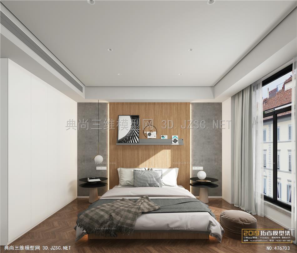 卧室空间北欧风格013 室内3dmax模型 效果图模型3dmax模型 卧室欧式