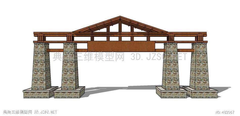 特色民族文化生态园美丽乡村农村旅游景区入口大门6su模型