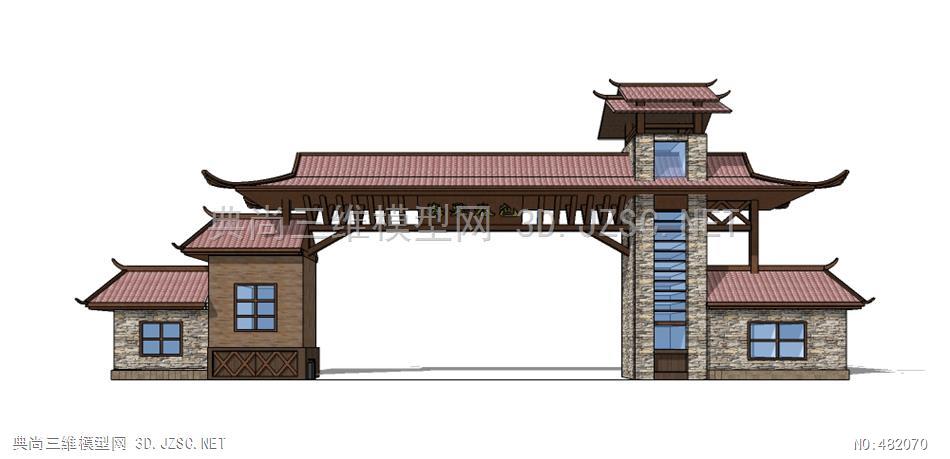 特色民族文化生态园美丽乡村农村旅游景区入口大门3su模型