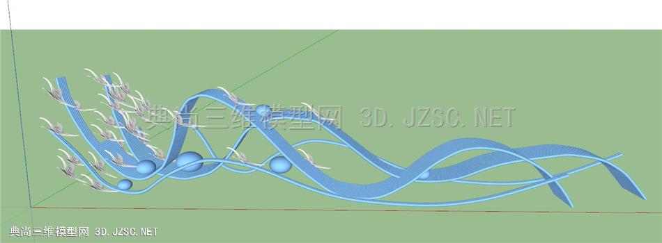 波浪飞鸟雕塑su模型
