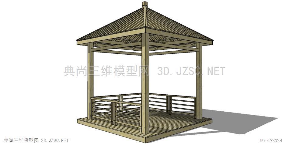 新中式亭子廊架新亚洲木结构廊亭 (70)su模型 中式古典亭su模型