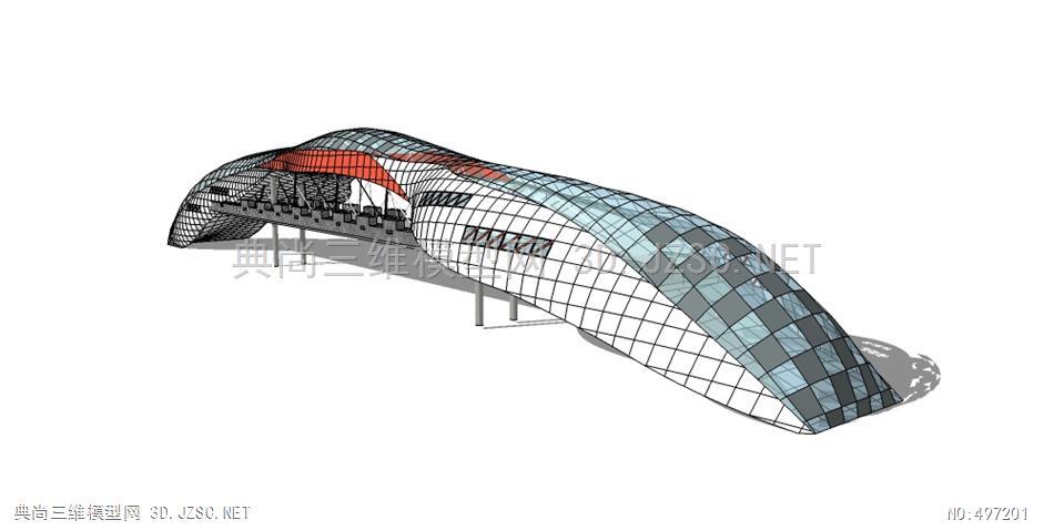 现代异形风格桥梁(10)su模型 景观桥su模型
