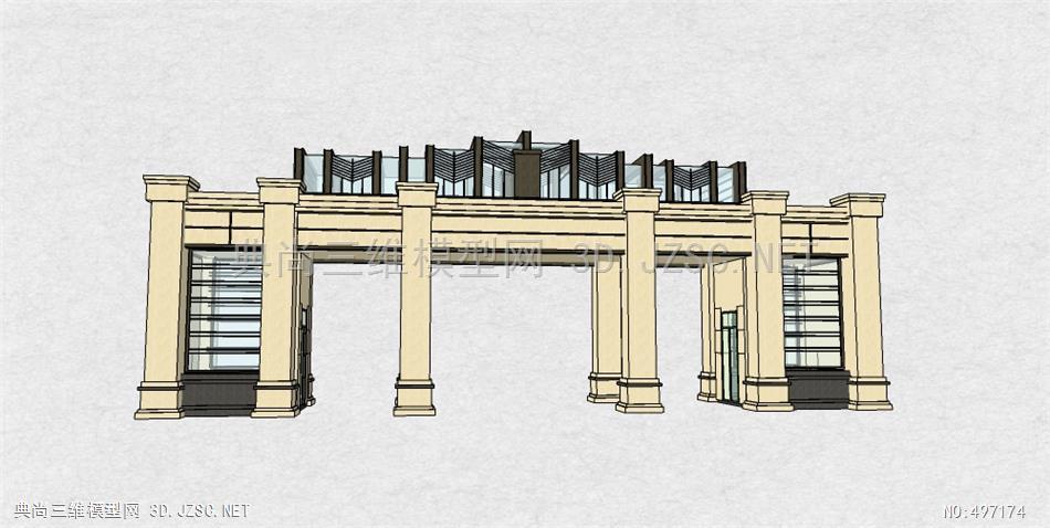 欧式artdeco住宅小区入口大门 (16)su模型 大门su模型
