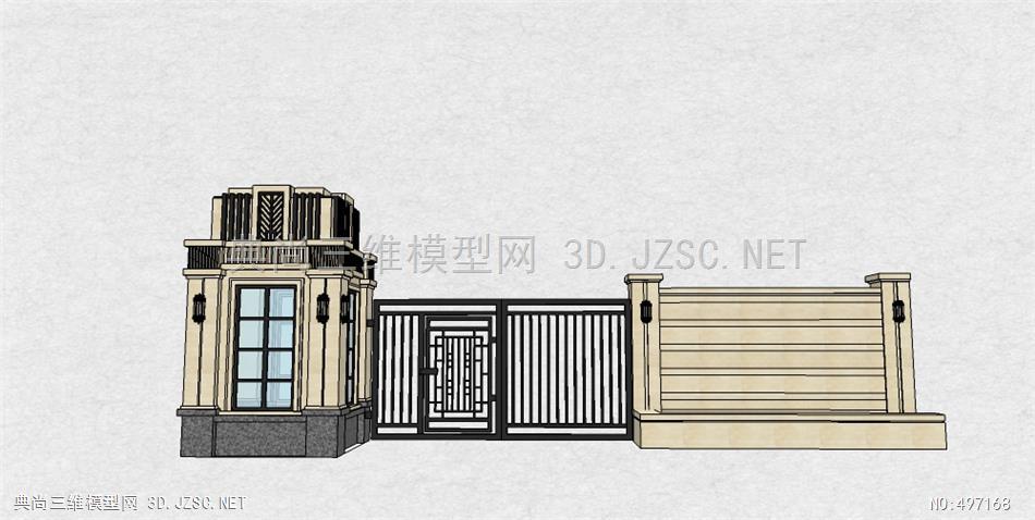 欧式artdeco住宅小区入口大门 (22)su模型