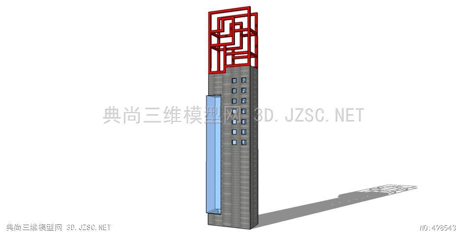 柱子su模型新中式图腾景观柱5