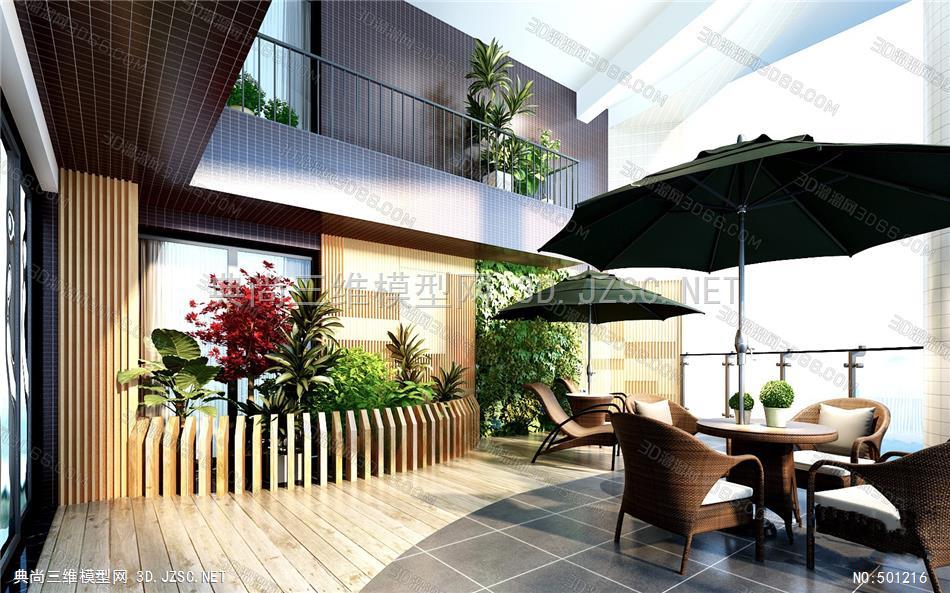 561912庭院阳台露台空中花园园林景观设计私家楼顶花园设计3dmax模型
