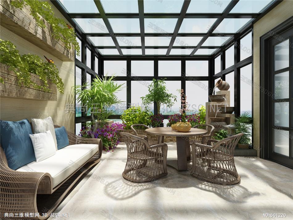 558055庭院阳台露台空中花园园林景观设计私家楼顶花园设计3dmax模型