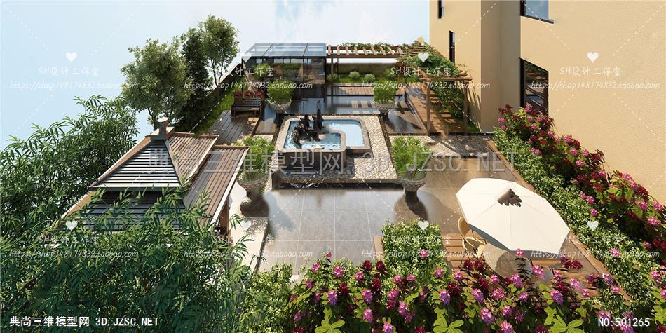 10庭院阳台露台空中花园园林景观设计私家楼顶花园设计3dmax模型