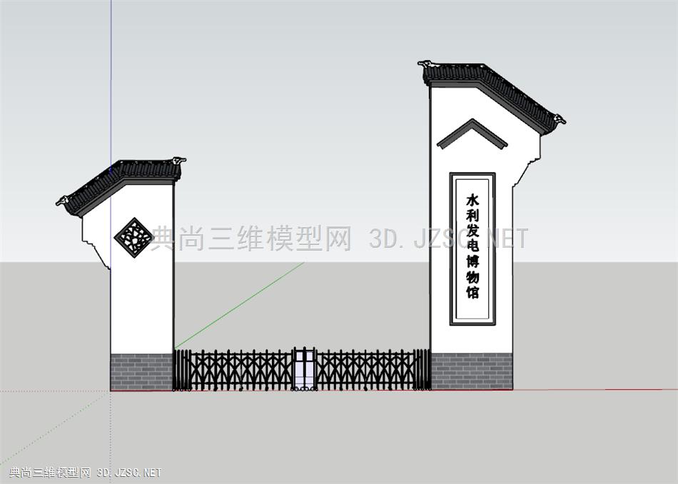 新中式入口大门su模型 标识标牌su模型