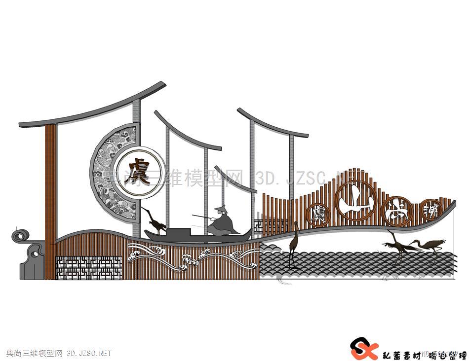 文化墙 (35)渔文化su模型 景墙su模型