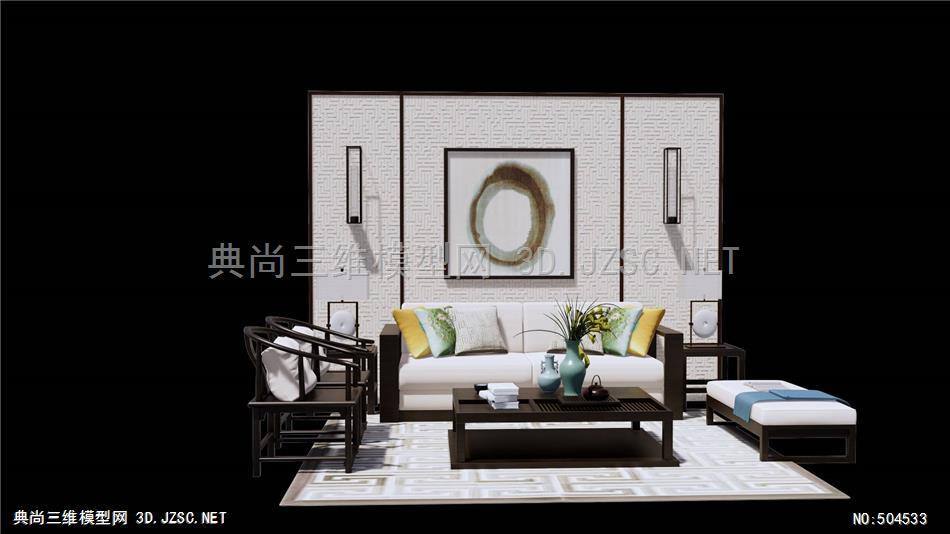 沙发 中式新中式沙发茶几组合模型Enscape20180518154218 skp草图大师模型