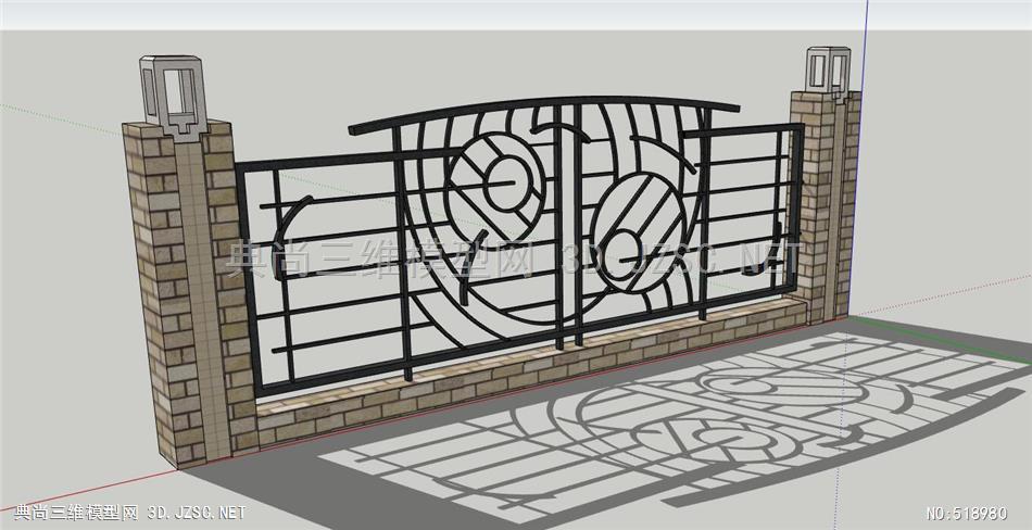 现代欧式精致镂空金属围栏su模型