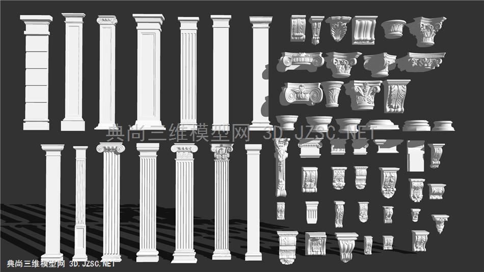欧式罗马柱 柱头 柱基 角花构件 原创