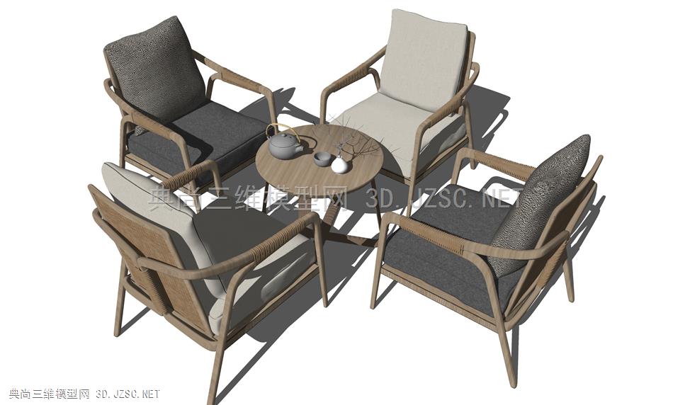 新中式休闲椅茶几茶具组合 户外休闲椅 原创