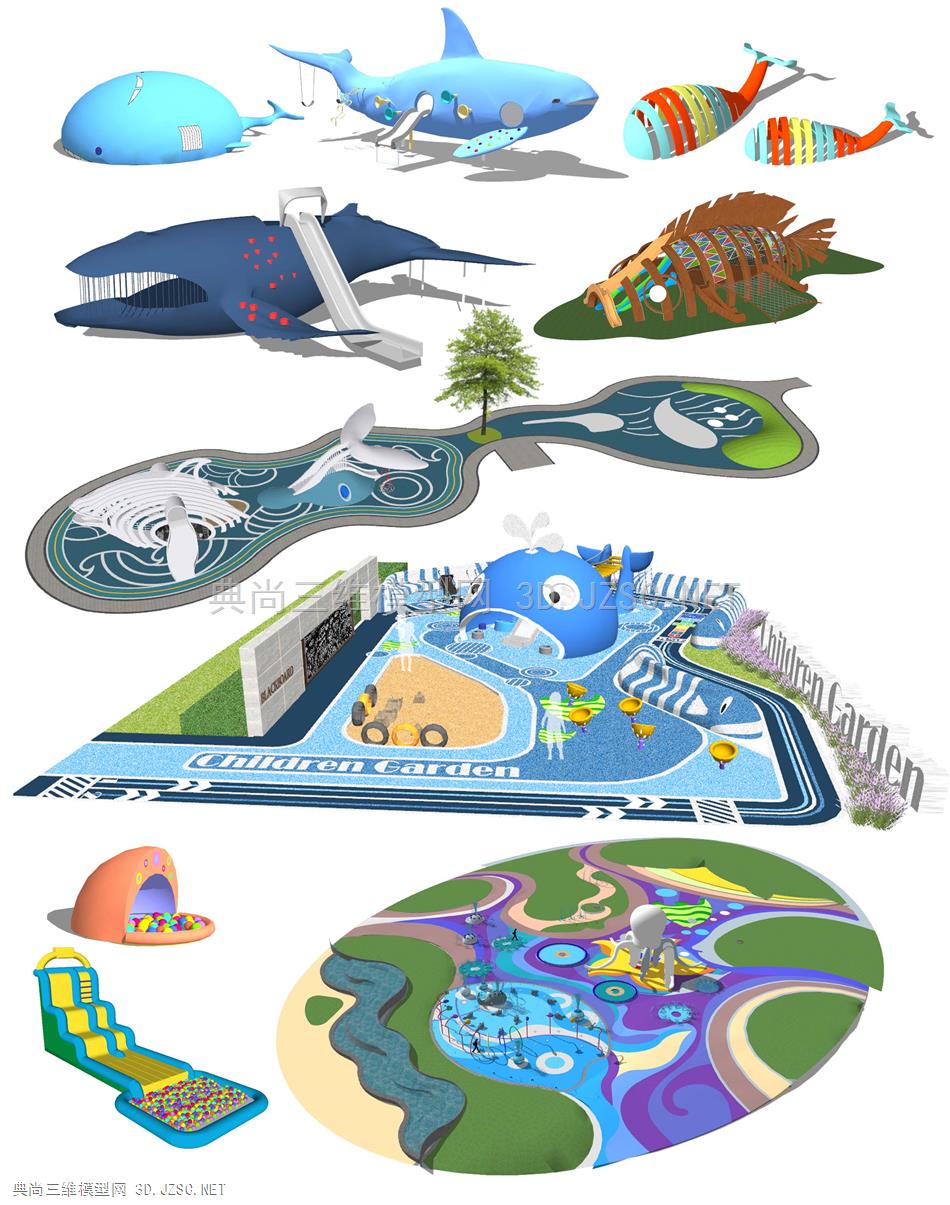 海洋主题儿童乐园鲸鱼游乐设施合集