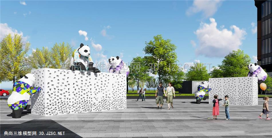 商业街步行街商业广场风井采光井遮挡艺术装置-熊猫雕塑小品