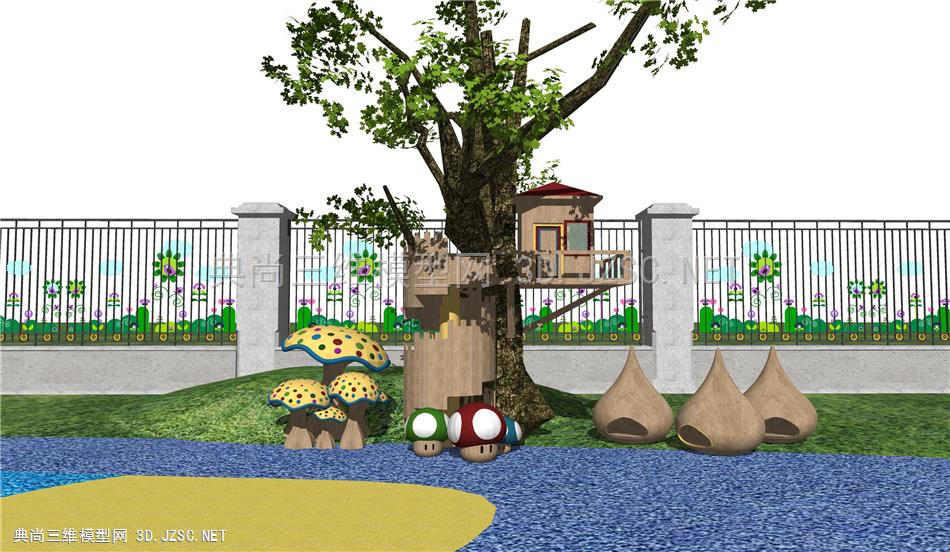 儿童游乐园 树屋 蘑菇装饰 儿童木屋 幼儿园户外景观 儿童设施 原创