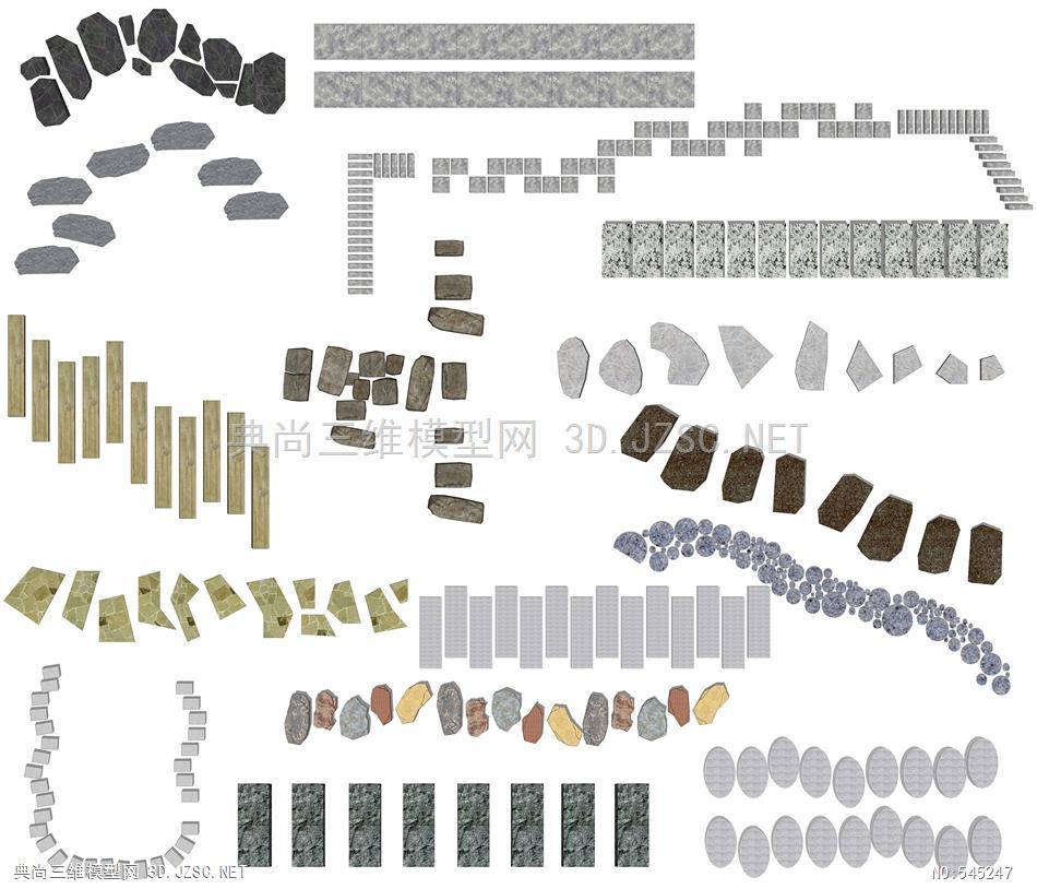现代石头小路 su模型原创su模型 景观小品su模型