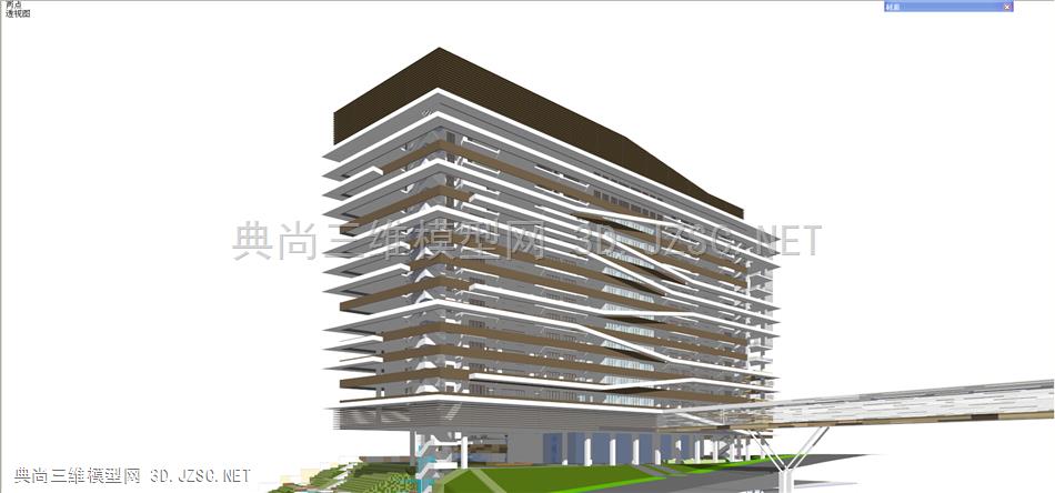 现代简约医院门诊大楼住院部模型，带停车场