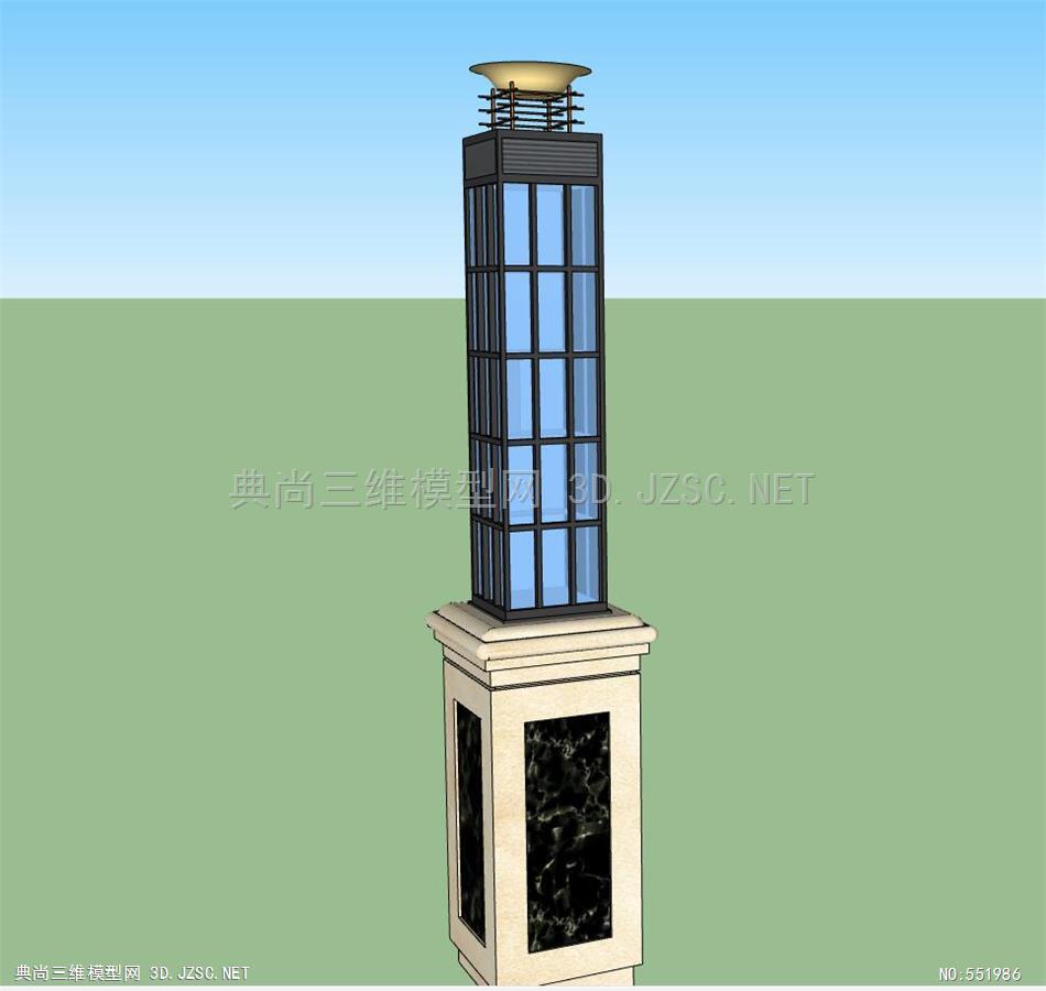 现代特色精致雕花花格景观灯灯柱路灯 (7)su模型