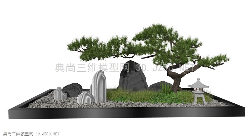 新中式庭院景观小品 景观石头松树 枯山水景观小品 原创