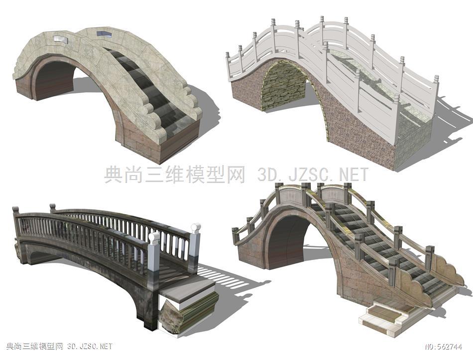 中式石桥 拱桥 景观桥su模型