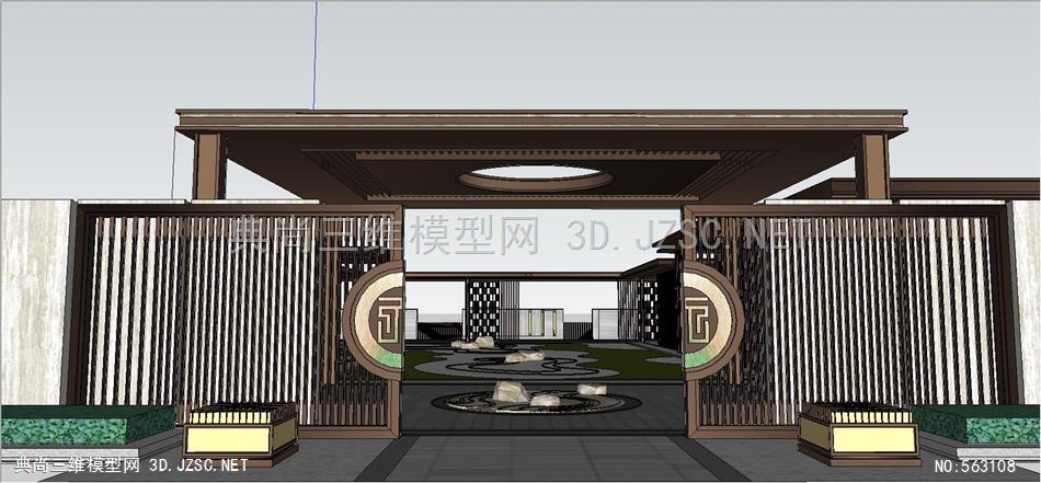 新中式回廊【景观视野】su模型 廊架su模型