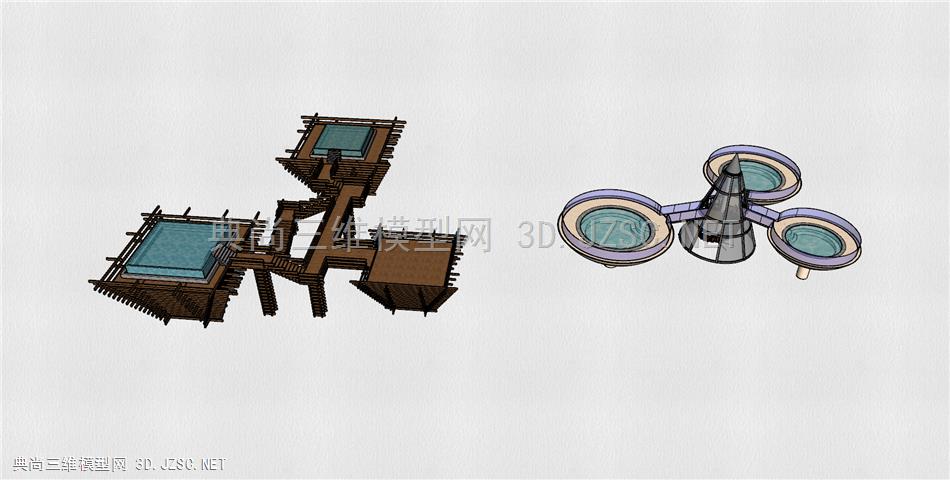 空中无边界泡池景观小品建筑SU模型