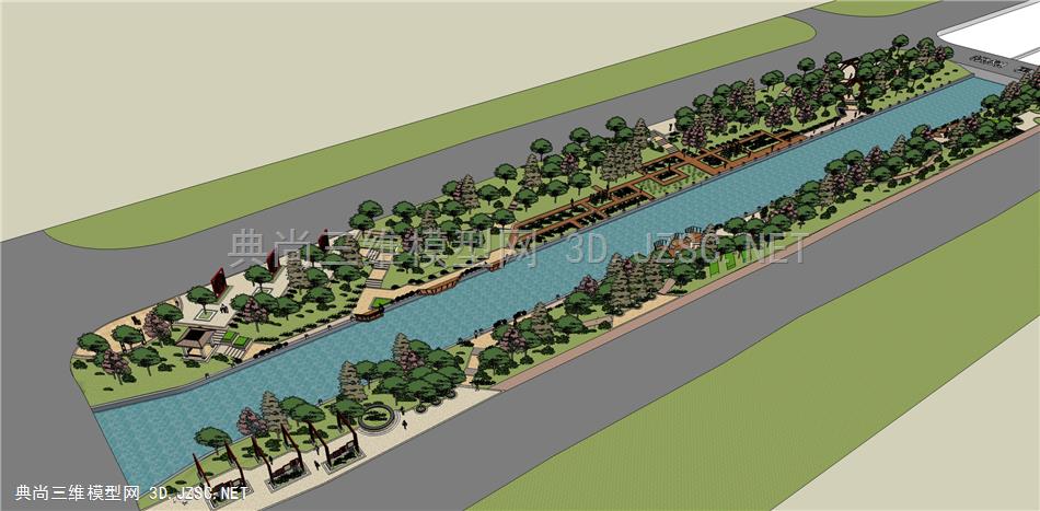 滨水公园景观设计SU模型