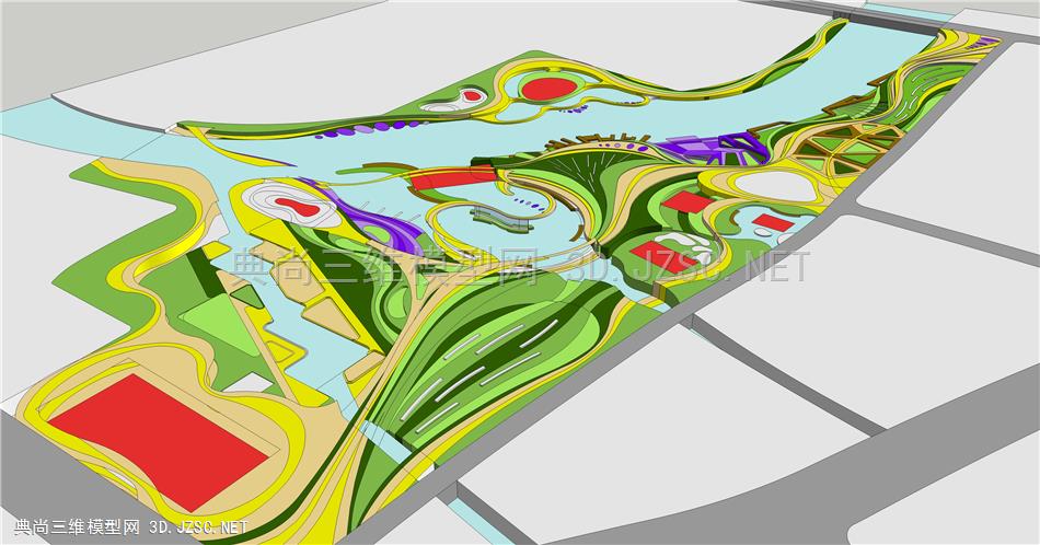现代曲线滨水公园景观设计SU模型