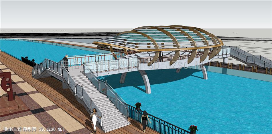 桥梁滨水景观设计SU模型