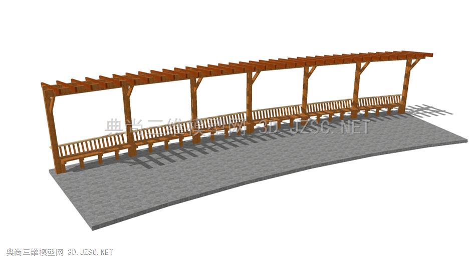 防腐木廊架公园SU模型