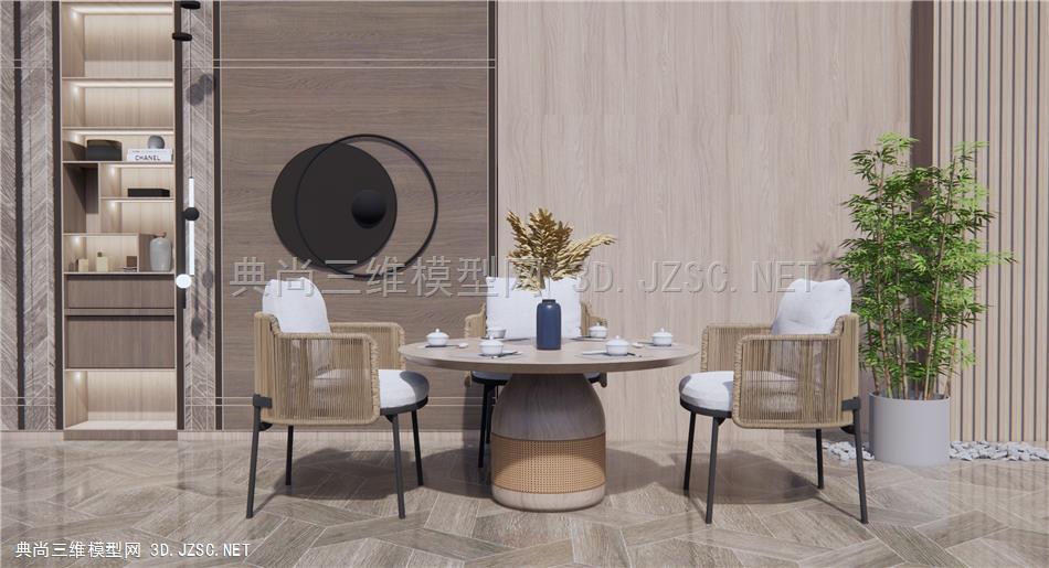 新中式餐桌椅 休闲椅 新中式餐厅 圆形餐桌 原创