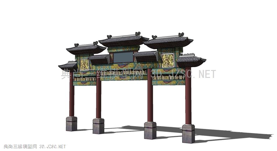 中式传统牌坊景观模型
