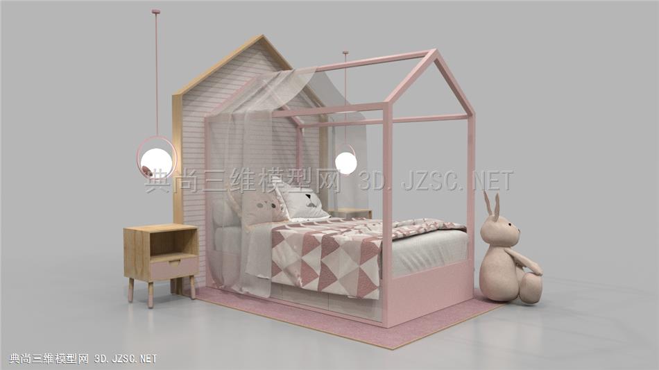 现代床 儿童床 粉色床 女生床