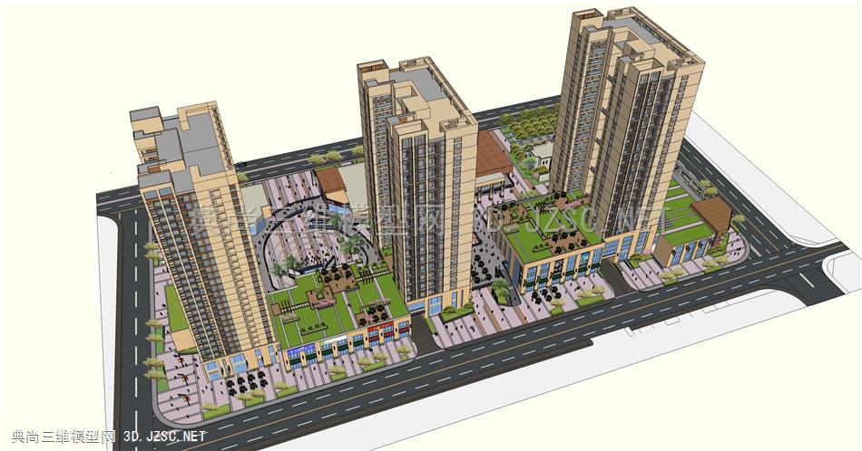 居住区带商业广场建筑设计SU模型