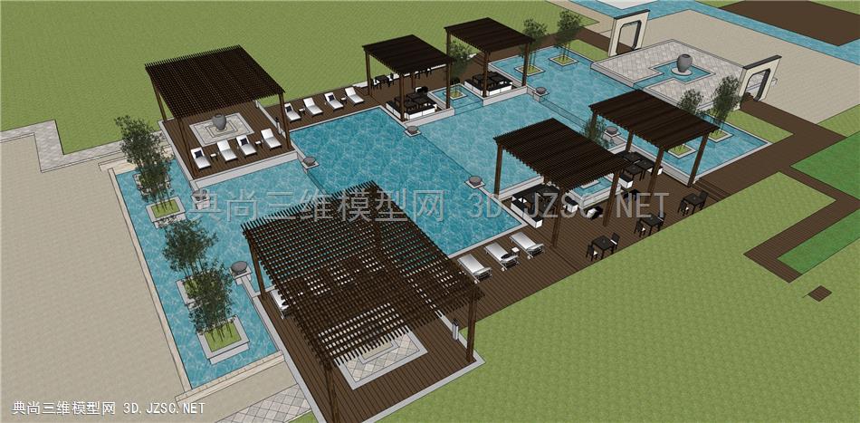 中式游泳池景观设计SU模型