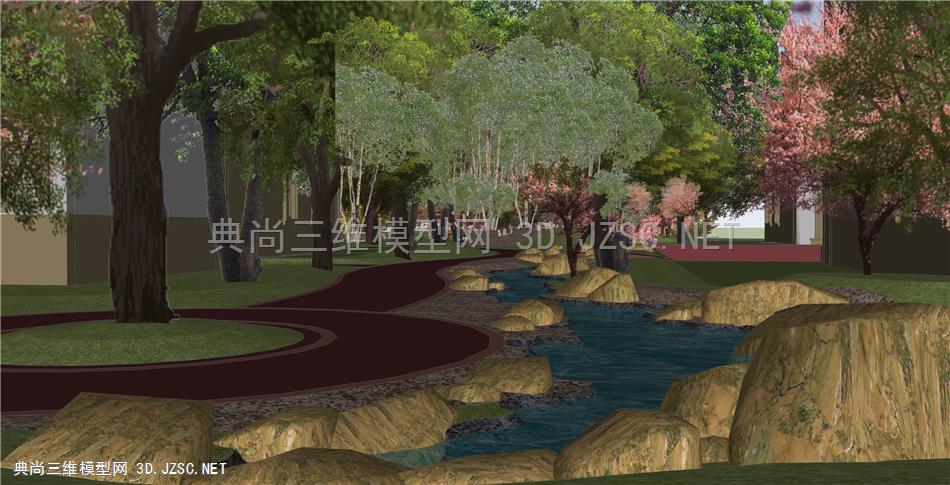 现代石头溪水景观SU模型