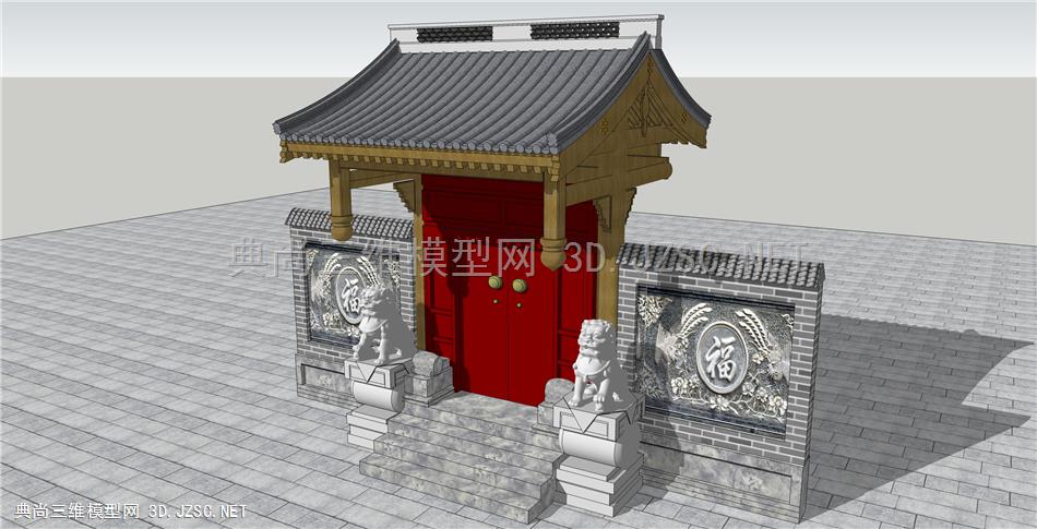 中式古建垂花门设计SU模型