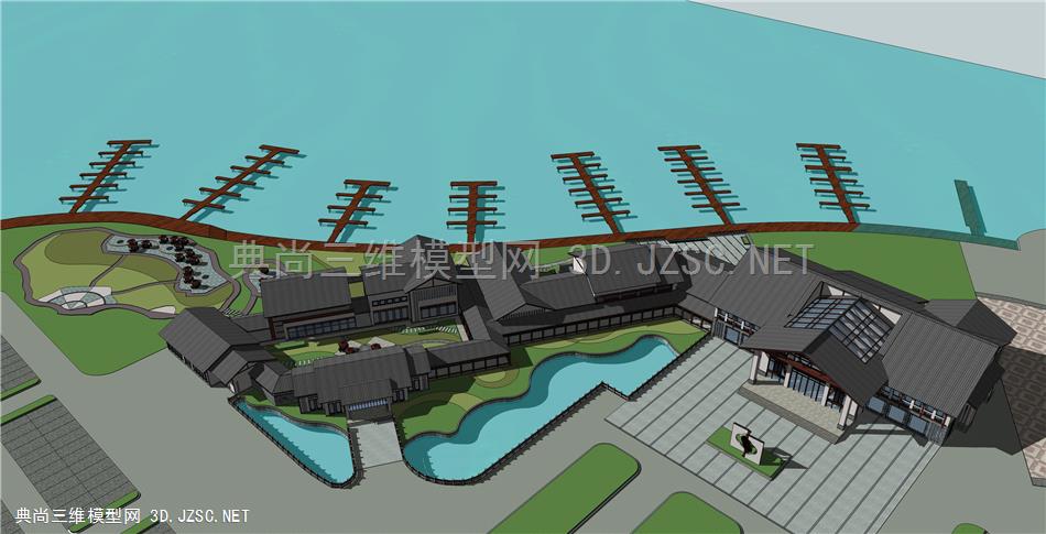 中式滨海景观建筑设计SU模型