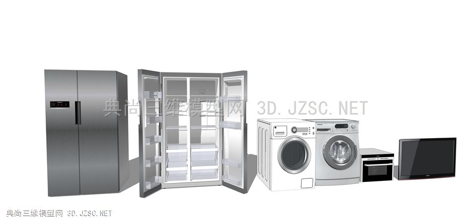现代风格冰箱 双门冰箱 洗衣机 烤箱 电视机 简约风北欧风 滚筒洗衣机 SU模型 集合